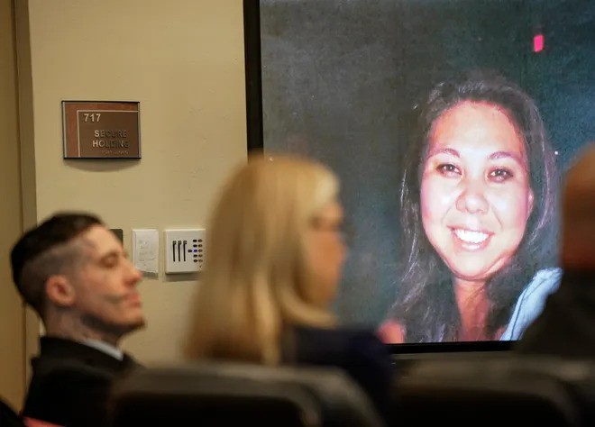 A photo of Diane Ruiz displayed during Wade Wilson's murder trial at the Lee County Courthouse in Fort Myers on Tuesday, June 25, 2024. A judge sentenced Wilson to death on Aug. 27, 2024 following a jury's recommendation for the capital punishment.