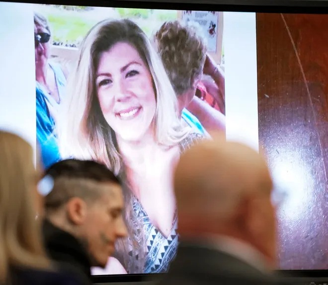 A picture of Kristine Melton displayed for the jury during Wade Wilson's murder trial at the Lee County Courthouse in Fort Myers on Tuesday, June 25, 2024. A judge sentenced Wilson to death on Aug. 27, 2024 following a jury's recommendation for the capital punishment.